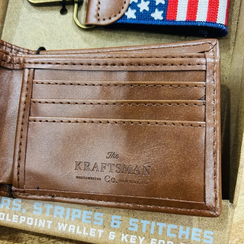 NWT The Kraftsman Co Stars Stripes and Stitches American Flag Needlepoint Wallet